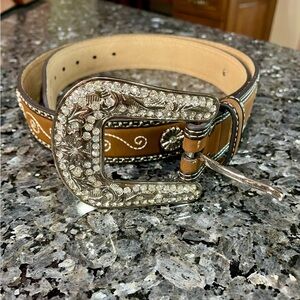Nocona Brown Western Belt with Ornate Silver Studded Buckle XL NWT